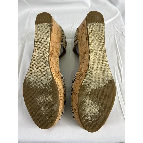 TOMS Cheetah Print Buckle Strappy Wedge Open-Toe Cork Sandals Size 8 Mob Wives - Picture 7 of 8